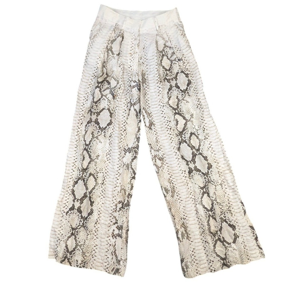 (nude) Snakeskin Print Wide‎ Leg Viscose Pants Cream Grey IT 40 Made in Italy